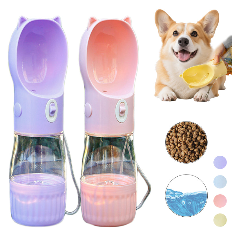 2-in-1 Portable Dog Water Bottle with Food Container – Leakproof Feeder for Outdoor Use