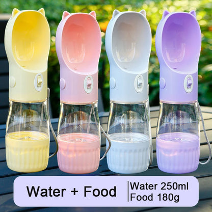 2-in-1 Portable Dog Water Bottle with Food Container – Leakproof Feeder for Outdoor Use