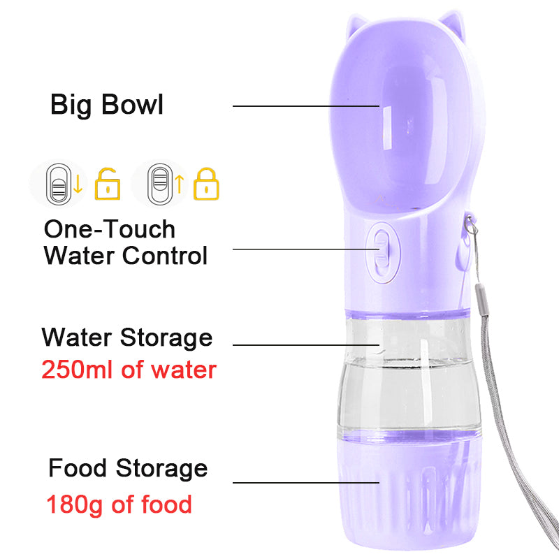 2-in-1 Portable Dog Water Bottle with Food Container – Leakproof Feeder for Outdoor Use
