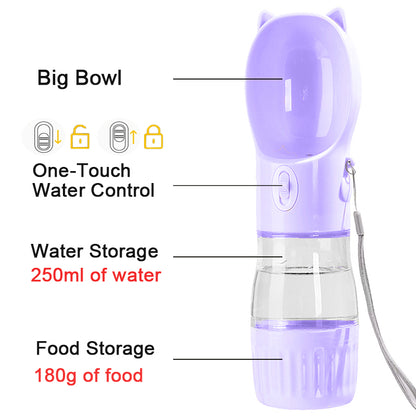 2-in-1 Portable Dog Water Bottle with Food Container – Leakproof Feeder for Outdoor Use